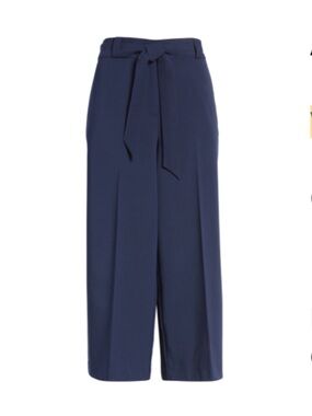Vince Camuto Belted Culottes Wide-Leg Tie-Waist Pants - Navy - Size 12